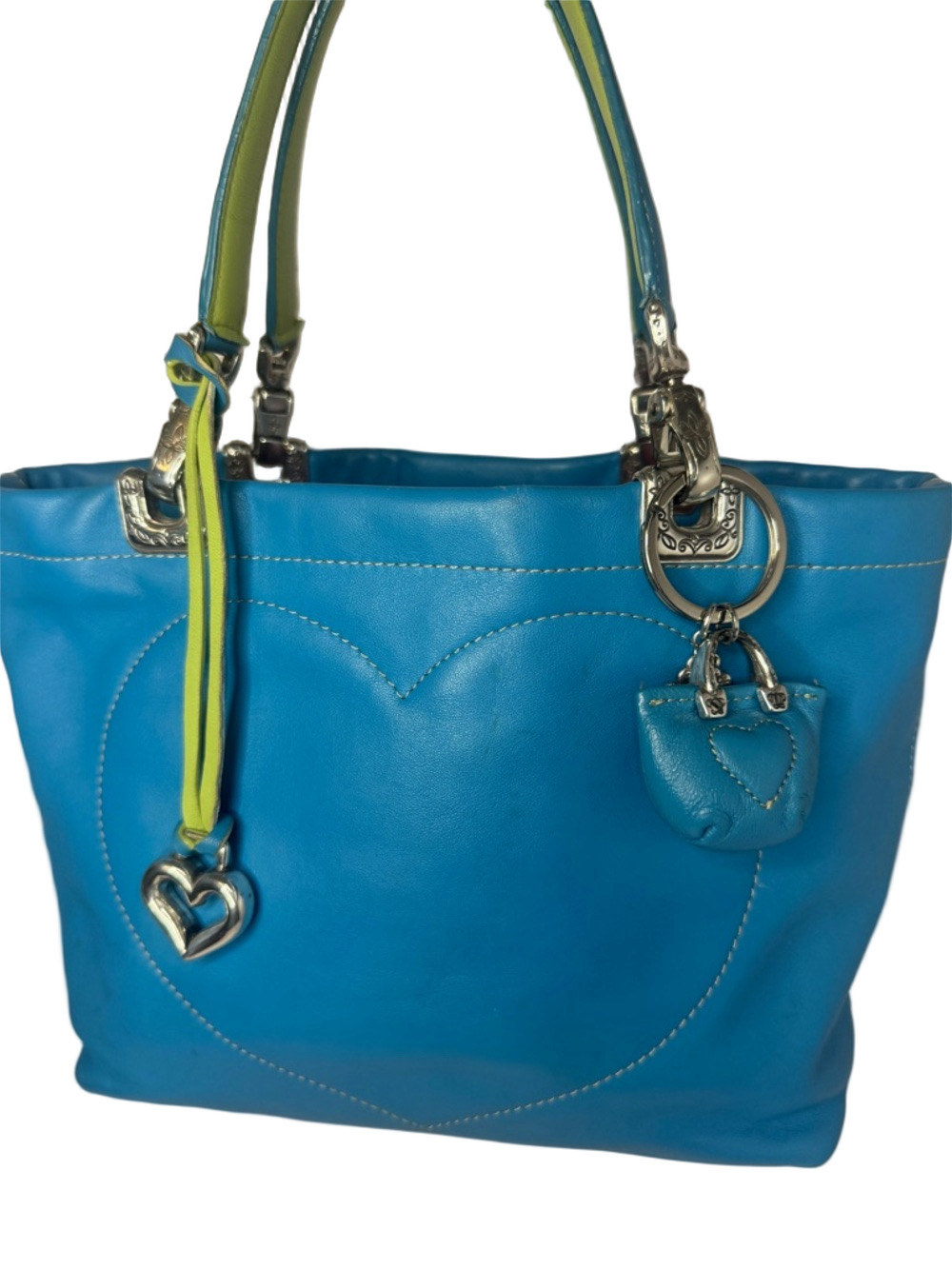 #294 Brighton Vintage Jodi Reversible Leather Heart Bag w/ Charm/Keychain
